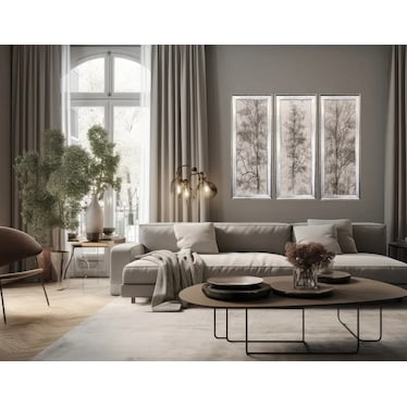 Grey and Cream Tree I Textured Framed Print 21"W x 53"H