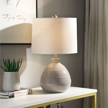 Grey Round Ceramic Table Lamp 21"H