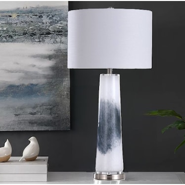 White and Charcoal Art Glass Table Lamp With Nightlight 39"H