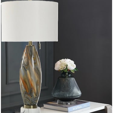 Grey Multi Art Glass Table Lamp 33"H