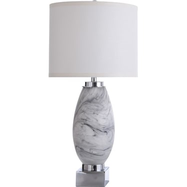 White and Black Swirl Glass Table Lamp With Nitelite 33"H