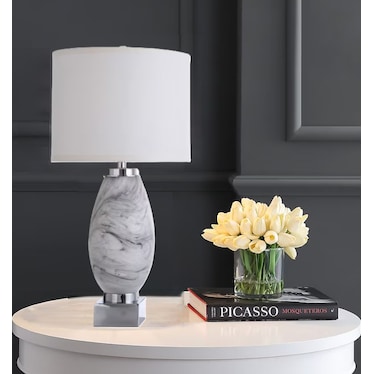 White and Black Swirl Glass Table Lamp With Nitelite 33"H