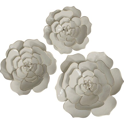 Set of 3 Ivory Flowers Wall Décor 17/20/24"