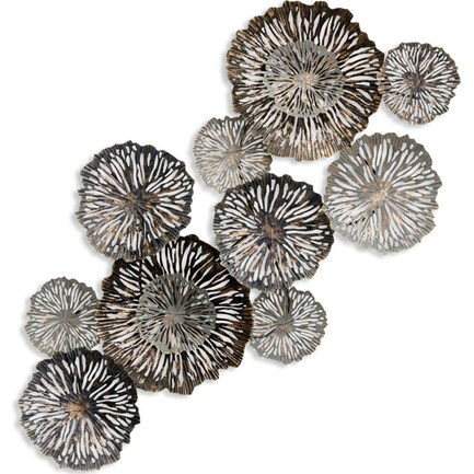 Grey and Gold Metal Flower Wall Decor 28"W x 54"H