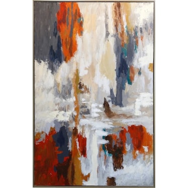 Orange, Blue, and Cream Abstract Handpainted Canvas Art 56"W x 86"H