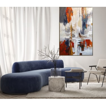 Orange, Blue, and Cream Abstract Handpainted Canvas Art 56"W x 86"H