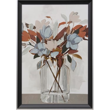 Blue and Rust Floral Textured Framed Print 28"W x 40"H