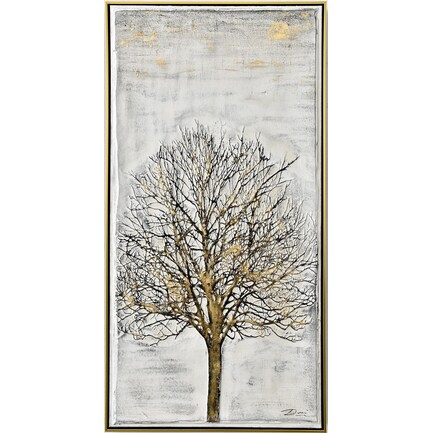 Black and Gold Tree Framed Canvas 25"W x 48"H