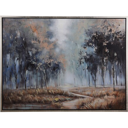 Gold and Blue Tree Lined Path Framed Art 48"W x 36"H
