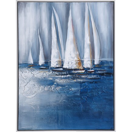 Sailboats on Blue Water Handpainted Framed Print 25"W x 33"H