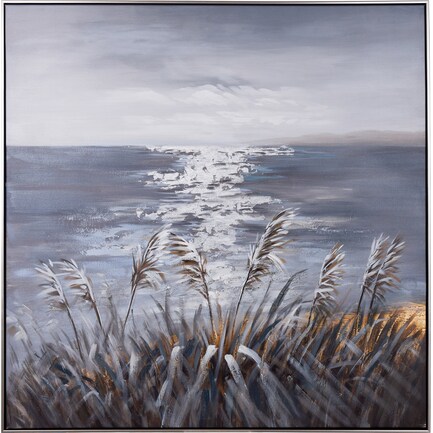 Waterside Prairie Grass Framed Canvas Painting 50"W x 50"H