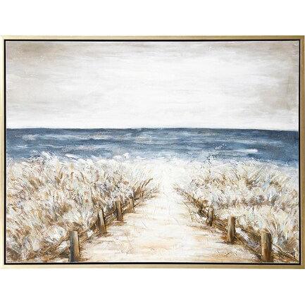 Peaceful Beach Path Handpainted Framed Canvas 48"W x 36"H