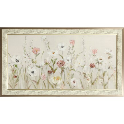 Cream, Pink, and Yellow Flowers Framed Print 54"W x 34"H
