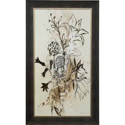 Black and Cream Bouquet I Framed Textured Print 31"W x 53"H
