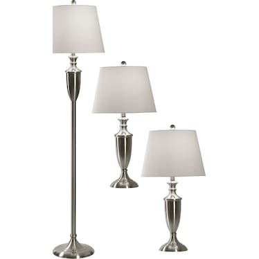 Set of 3 Brushed Steel Lamps -2 Table Lamps plus 1 Floor Lamp 27/60"H