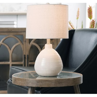 White Round Ceramic Table Lamp 21"H