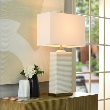 Ivory Ribbed Ceramic Table Lamp 33"H