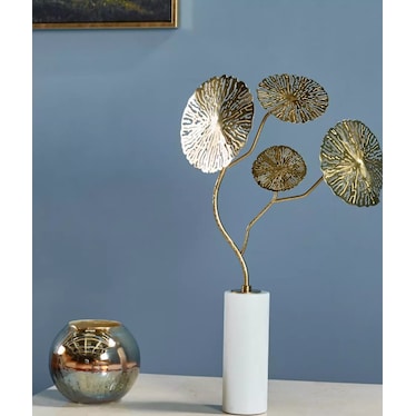 Small Gold Metal Finish Flower Sculpture 3"W x 12"H