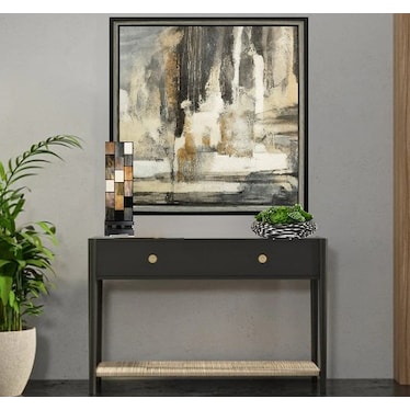 Charcoal, Ivory, and Gold Abstract Framed Print 47"W x 47"H