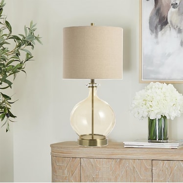 Amber Glass Table Lamp 32"H