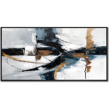 Black, White, and Brown Abstract Hand Embellished Framed Canvas 56"W x 28"H