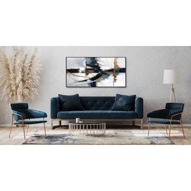 Black, White, and Brown Abstract Hand Embellished Framed Canvas 56"W x 28"H