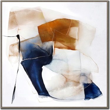 Blue and Brown Abstract I Hand Embellished Framed Canvas 32"W x 32"H