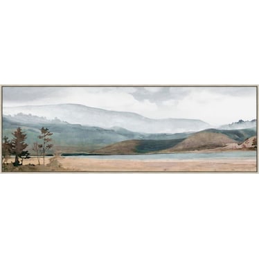 Hillside Lake Hand Embellished Framed Canvas 60"W x 20"H