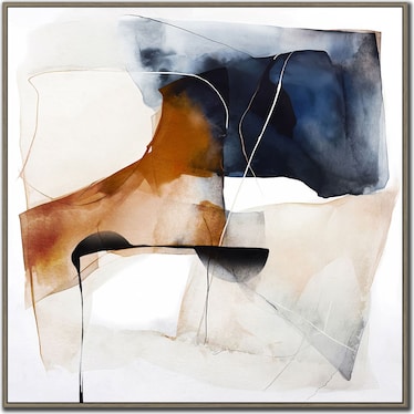 Blue and Brown Abstract II Hand Embellished Framed Canvas 32"W x 32"H