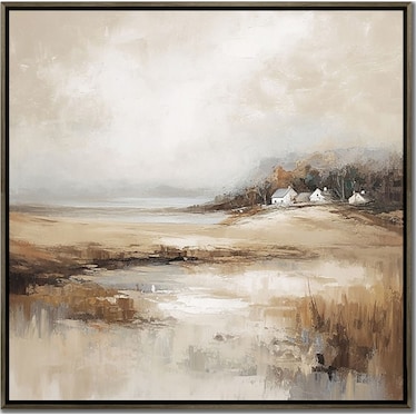 Tan Fields Hand Embellished Framed Canvas 36"W x 36"H
