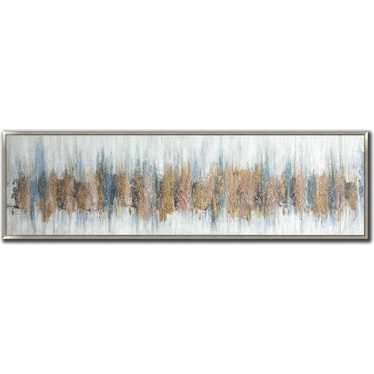 Blue, Gold, and Blush Abstract Hand Embellished Framed Canvas 71"W x 20"H