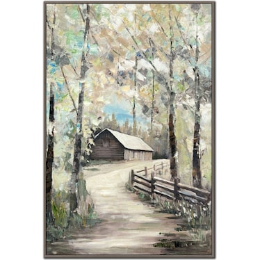 Cabin In The Woods Hand Embellished Framed Canvas 30"W x 45"H