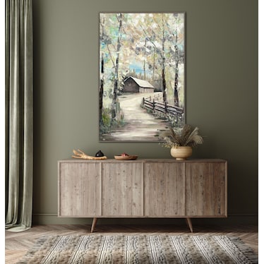 Cabin In The Woods Hand Embellished Framed Canvas 30"W x 45"H