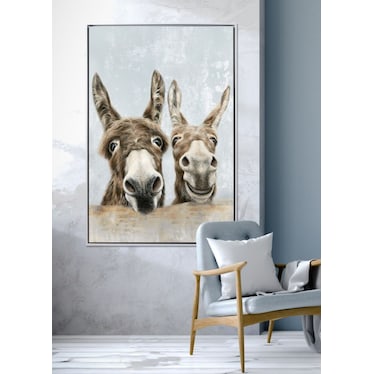 Donkeys Hand Embellished Framed Canvas 30"W x 45"H