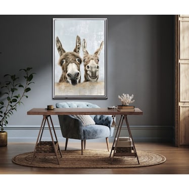 Donkeys Hand Embellished Framed Canvas 30"W x 45"H