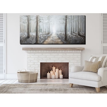 Misty Woods Wood and Stone Embellished Canvas 32"W x 72"H