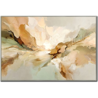 Green, Tan, and White Abstract Hand Embellished Framed Canvas 60"W x 40"H