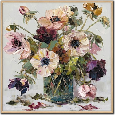 Poppy Bouquet Hand Embellished Framed Canvas 36"W x 36"H