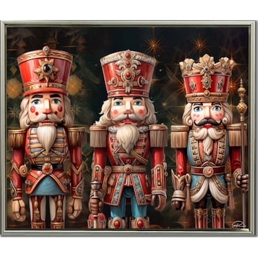 Nutcrackers Hand Embellished Framed Canvas 24"W x 20"H