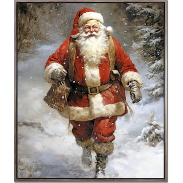 Santa Stroll Hand Embellished Framed Canvas 20"W x 24"H