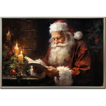 Reading Santa Hand Embellished Framed Canvas 24"W x 36"H