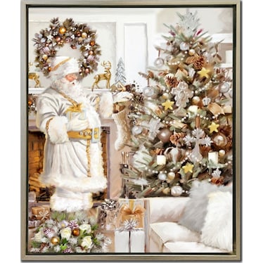 Santa White Hand Embellished Framed Canvas 20"W x 24"H