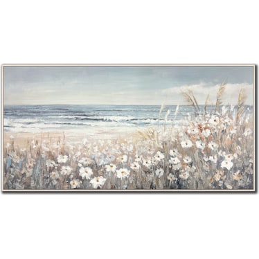 Daisies At Sea Hand Embellished Framed Canvas 60"W x 30"H