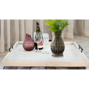 Oversized Blonde Wood Ottoman Tray With Handles 27"W x 27"L