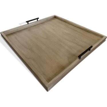 Oversized Wheat Wood Ottoman Tray With Handles 27"W x 27"L