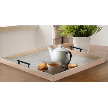 Oversized Wheat Wood Ottoman Tray With Handles 27"W x 27"L