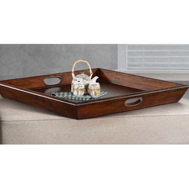 Oversized Dark Chocolate Wood Ottoman Tray 27"W x 27"L