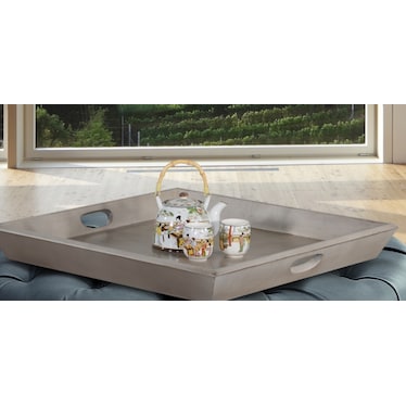 Oversized Westwood Taupe Wood Ottoman Tray 27"W x 27"L