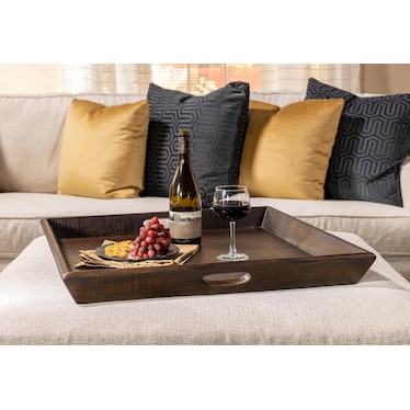 Oversized Tobacco Leaf Wood Ottoman Tray 27"W x 27"L