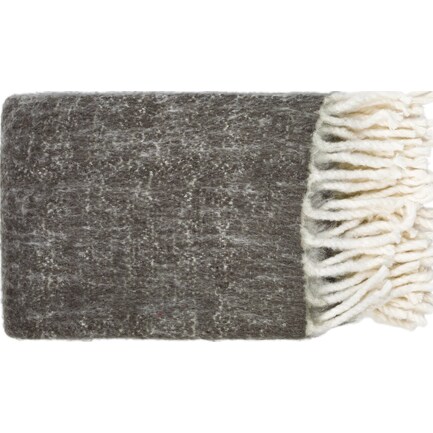 Charcoal and Ivory Fringed Throw 50"W x 60"L